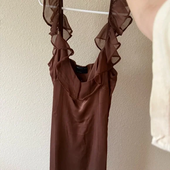 ASOS Brown Ruffle Slip Mini Dress - Picture 3 of 4